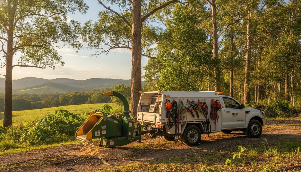 Southern Highlands Arborist work truck and wood chipper on site in the Southern Highlands